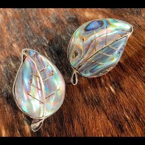 Vintage leaf mother pearl solid silver earrings